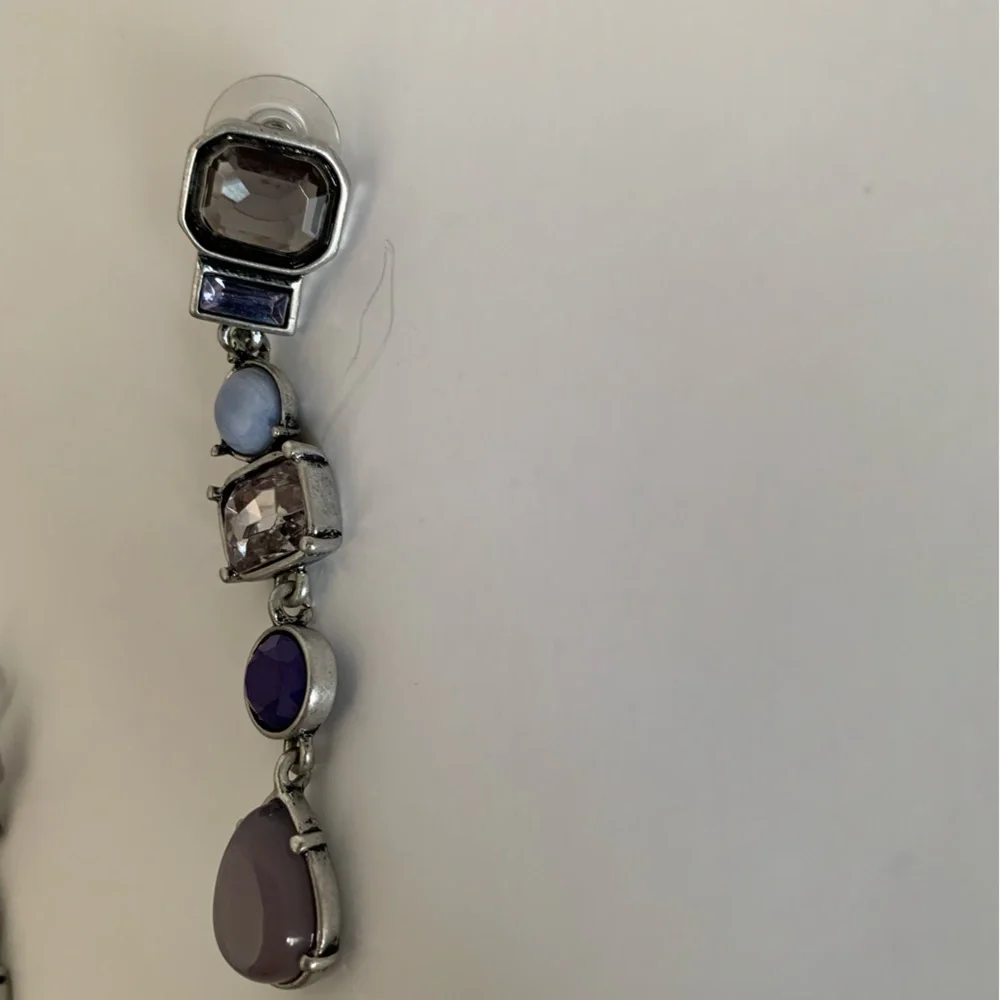 Chico's Earrings Dangle Silver Blue Jeweled Tones Clear Rhinestone - Picture 4 of 7